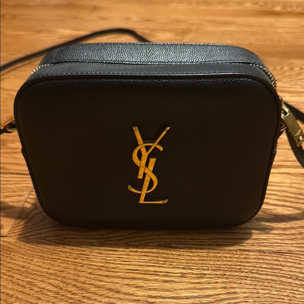 Yves Saint Laurent Black and Gold Belt Bag with Iconic YSL Logo